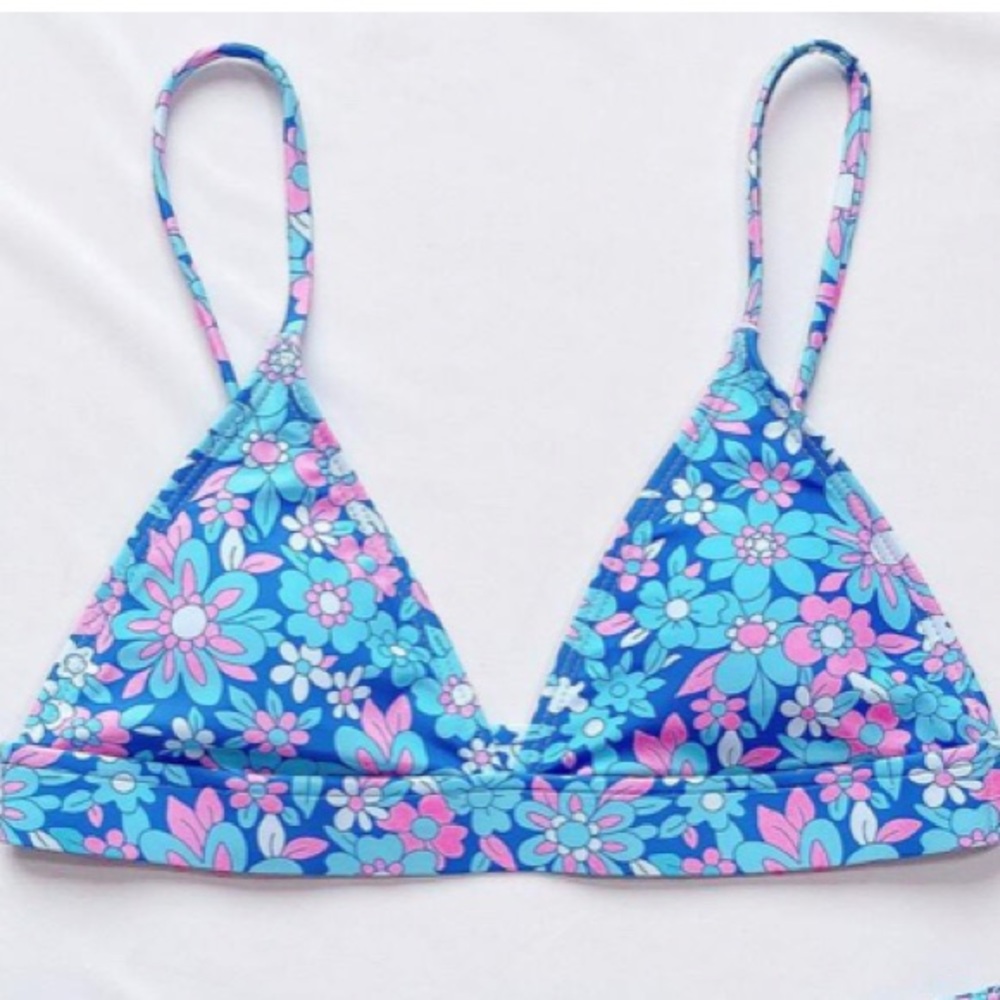 Blue Pink Boho Floral High Waist Lined Cheeky Bikini New - Picture 3 of 16